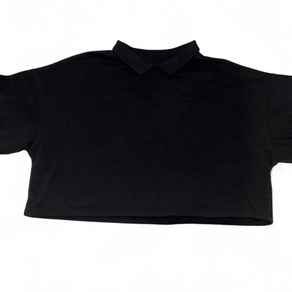 Social Scene Black Long Sleeve Collared Crop Polo Sweatshirt Size M
